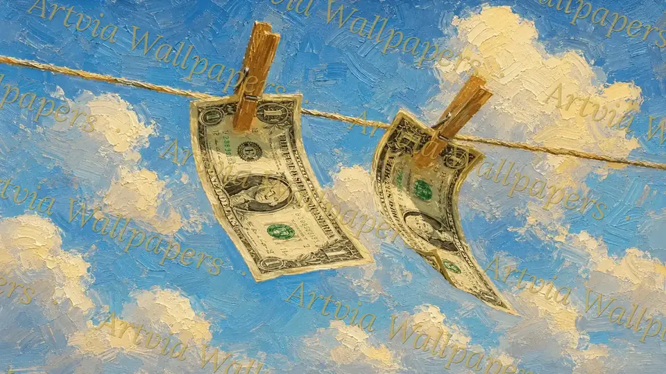 Dollars on a clothesline
