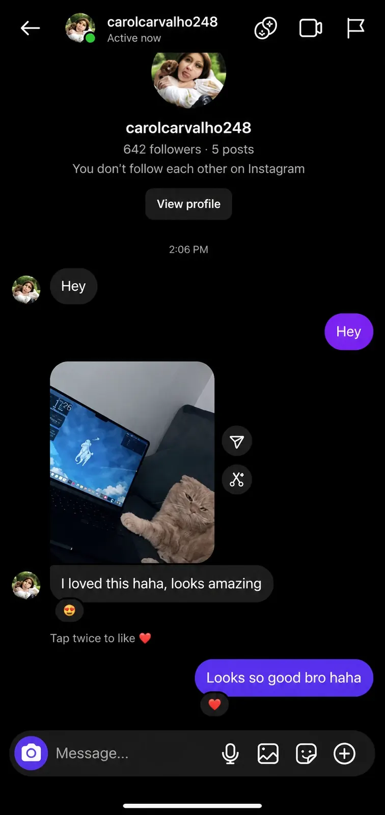 Customer screenshot praising the artwork on a laptop